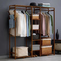 Freestanding Wood Open Garment Rack, Multi‑Storage Clothes Rack with 2 Hanging Rods, Trouser Holder & Multi‑Tier Shelves, Clothing Organizer for Bedroom Entryway Dressing Room