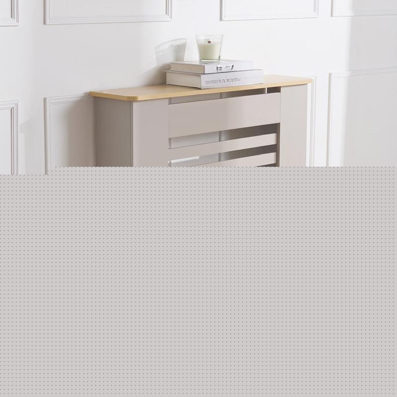 Modern Horizontal Slatted MDF Radiator Cover Grill Shelf Cabinet Black w/ Natural Wood Top for Living Room Hallway Entryway Bedroom Stylish Furniture Protection & Storage