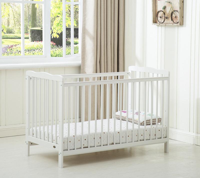 Grey/White Adjustable Height Baby Cot with Waterproof Mattress for Modern Nursery [Plus A Free Gift]