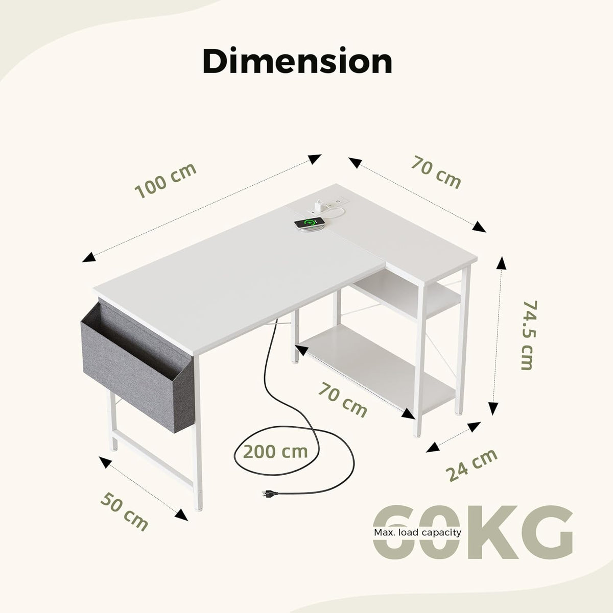 L Shaped Desk, 100 cm Corner Gaming Desk for Home Office, Computer Desk Sturdy Writing Workstation for Small Space, Easy to Assemble, Black