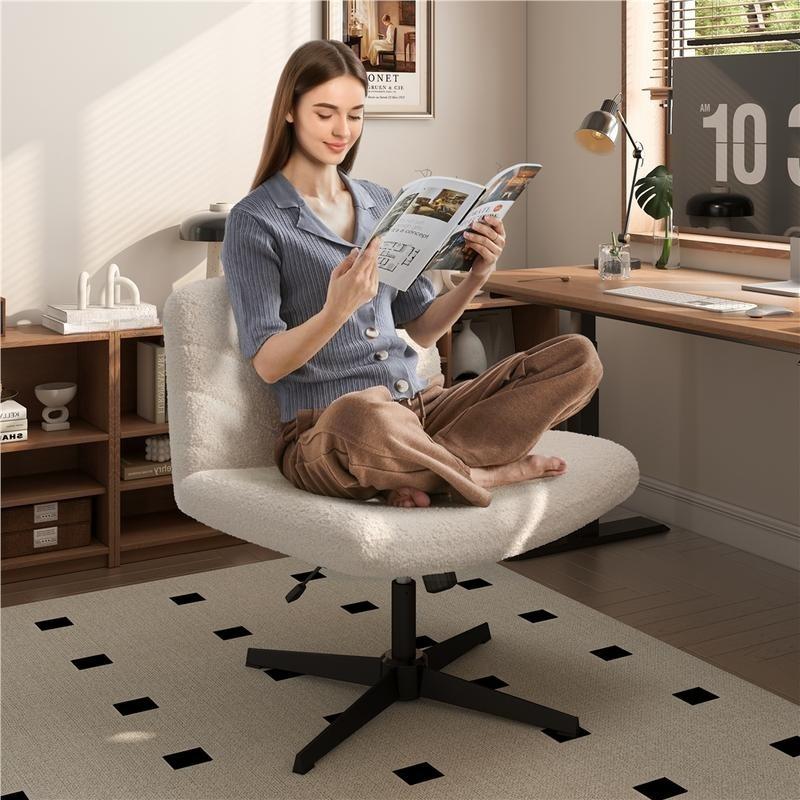 Armless Wide Seat Swivel Desk Chair, Adjustable Height Criss Cross Office Chair, Mid-Back Comfortable Vanity Task Chair for Home Office, Study, Work & Makeup