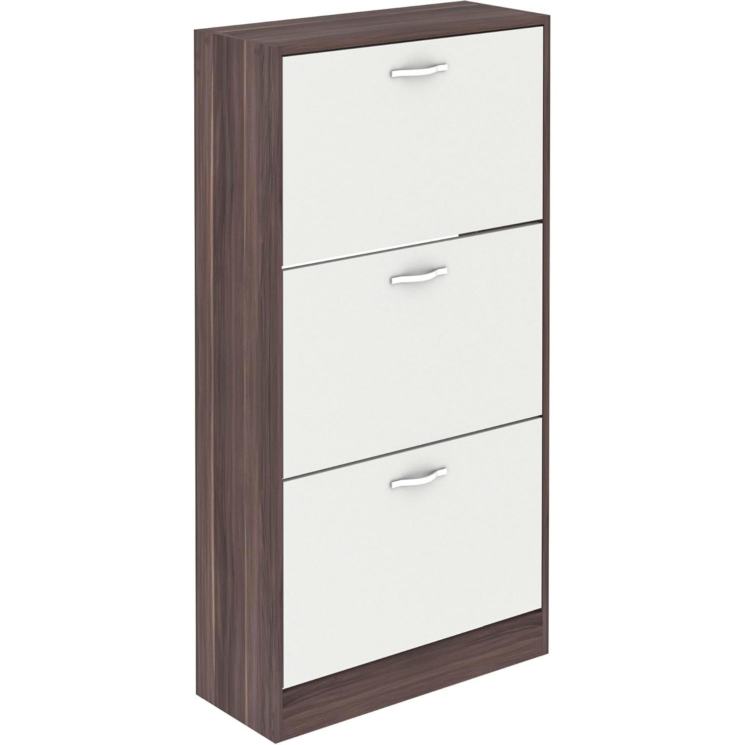 3-Drawer Shoe Cabinet (Various Colours) - Pull-Down Wooden Storage Organiser, H118xW60xD24cm, Wood Furniture Unit for Shoe Organization