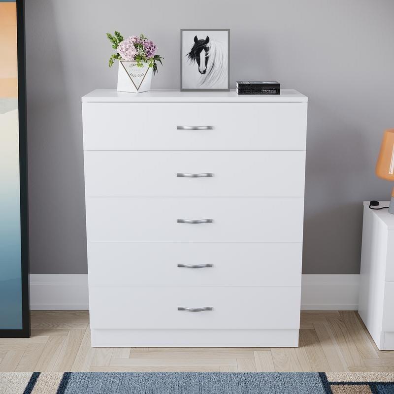 Modern Tall 5 Drawer Chest of Drawers, Stylish Bedroom Storage Unit with Metal Handles, Freestanding Dresser Cabinet for Clothing Storage, Ideal for Home, Bedroom, Living Room