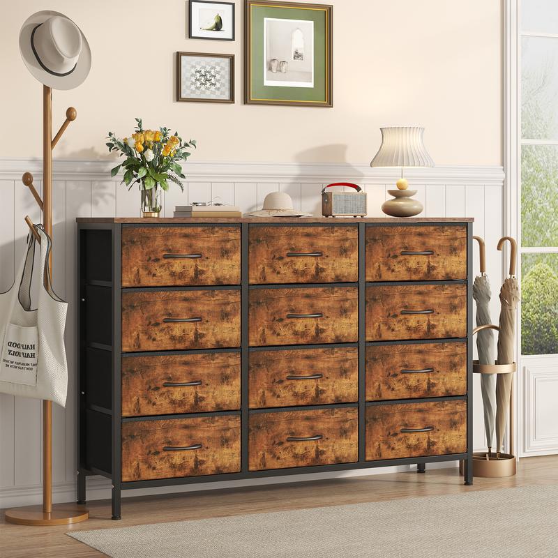 【NS】 12 Drawers Chest of Drawers for Bedroom, Fabric Storage Drawer, Tall White Hallway Storage Unit