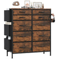 White Tall 10‑Drawer Fabric Dresser with 3 Side Pockets, Chest of Drawers with MDF Wood Top & Metal Frame, Anti‑Tip Storage Organizer for Bedroom Closet Living Room Dorm Office