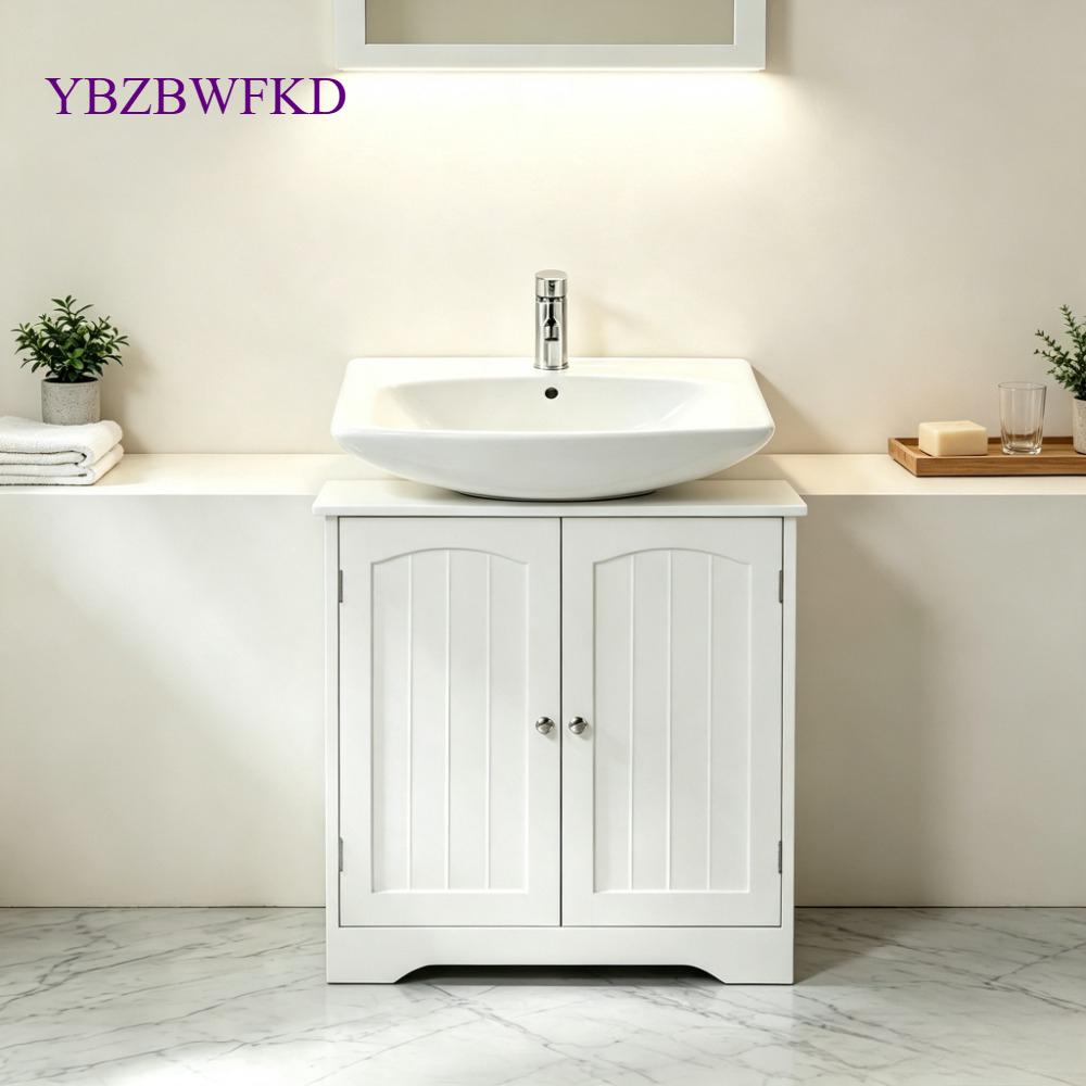 Compact Under Sink Bathroom Cabinet 60x30x60 cm – 2 Door Floor Standing Storage Unit, Pedestal Basin Base with Adjustable Shelf, Small Space Solution for UK Bathroom [Plus A Free Gift]