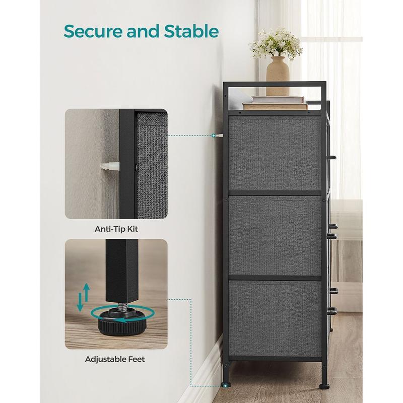 7-Drawer Fabric Storage Dresser, Sturdy Metal Frame Chest of Drawers Organizer with Wooden Top & Soft Handles, Easy Assembly Bedroom Cabinet, Multi-Purpose Storage Unit for Entryway, Hallway, Children Room, Nursery, Living Room & Household Organization
