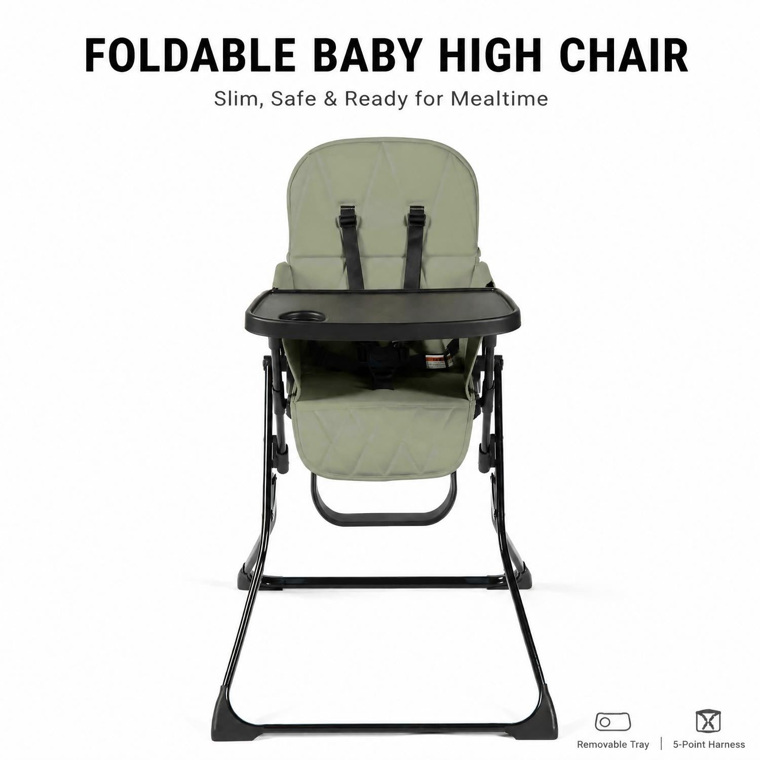 Ultra‑Slim Flip‑Fold Highchair with Super‑Quick Compact Fold, Removable Tray & Wipe‑Clean Cover, 5‑Point Harness, and Footrest – The Perfect Space‑Saving Dining Seat for Babies up to 15kg