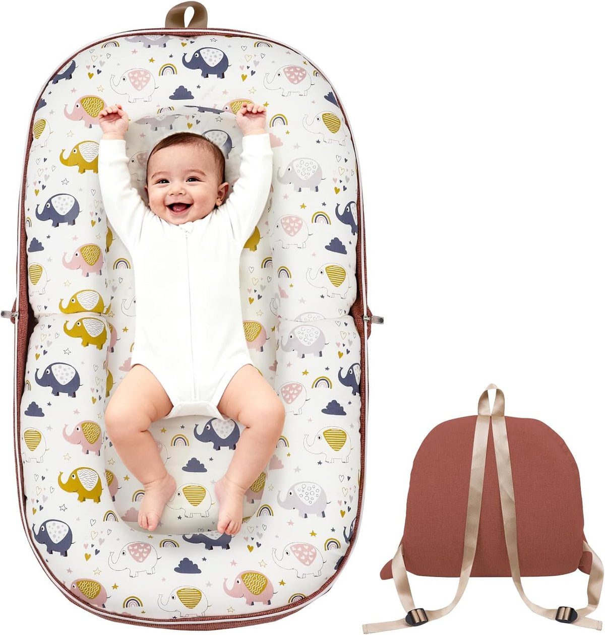 Portable Newborn Bassinet Cot – 2-in-1 Baby Nest Lounger Converts to Travel Backpack for Infant 0-12 Months, Essential Newborn Baby Gift [Plus A Free Gift]