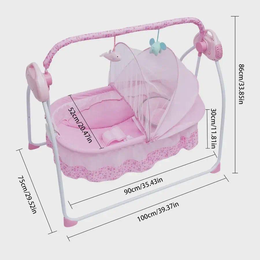 Pink Auto‑Swing Baby Cradle, Auto Rocking Infant Bassinet with Hanging Toys & Built‑in Lullaby Music, Timer Setting, Adjustable Swing Speed, Portable Soothing Sleep Bed for 0‑12 Months Newborn Baby
