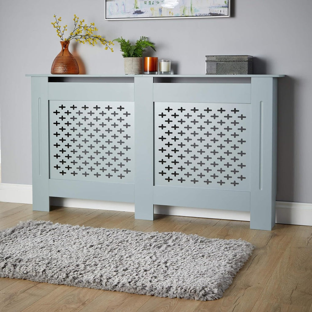 Modern Wooden Radiator Cover with Shelf, White Wall-Mounted Cabinet, Decorative Grill Vent, Medium Size for Home Office Living Room [Plus A Free Gift]