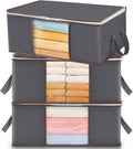 NS 35L Clothes Storage Bag Foldable Storage Boxes with Lids Underbed Wardrobe Storage Organiser with Sturdy Fabric Clear Window for Clothing Bedding Sweaters T-shirts Blankets, 3 Pack, Grey