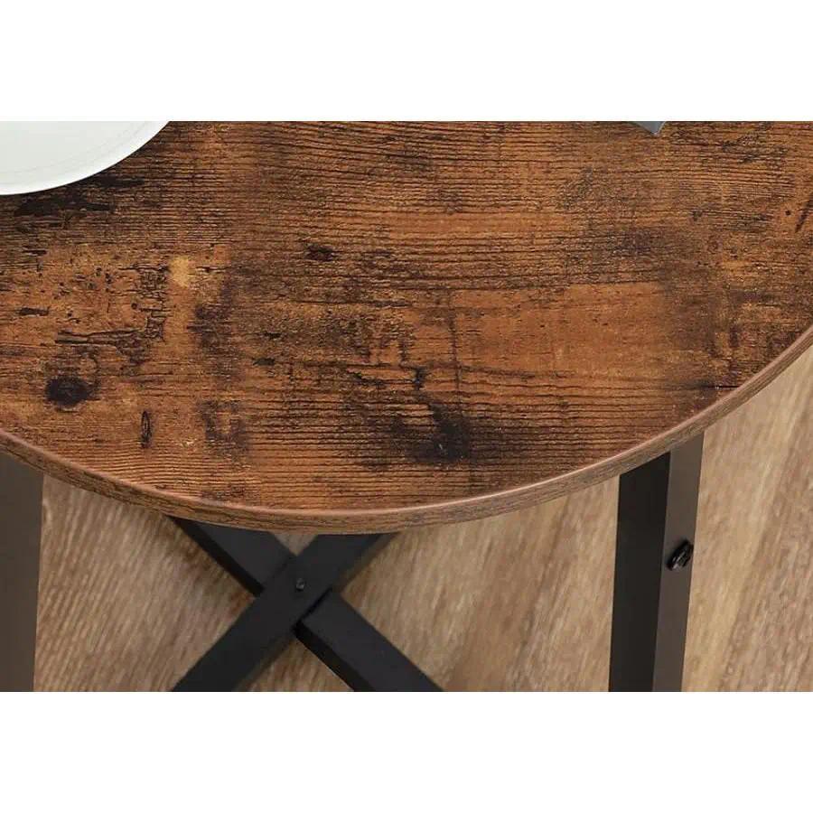 Industrial Round End Table, Small Bedside Nightstand with X‑Shaped Metal Frame, Multifunctional Accent Side Table, Plant Stand for Living Room, Bedroom & Hallway