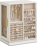 Luxury Cloud 360° Rotating Jewellery Box Organiser, Vertical Large Capacity Jewellery Display Case with 5 Drawers Transparent Window, Open Design Spacious Jewelry Storage Box, Elegant Gift for Women Girls Dresser Desktop Decor