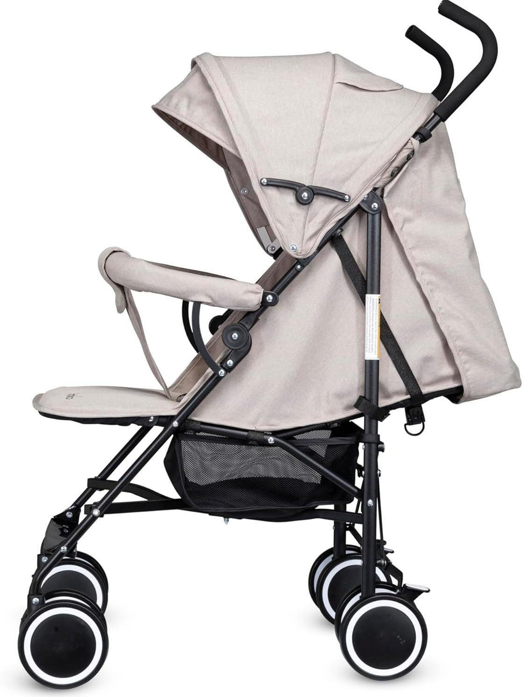 Compact One-Hand Fold Baby Stroller Lightweight Travel Pushchair with 3 Point Harness & Smooth Suspension, Suitable from Birth to 15kg (Black/Cream/Grey)
