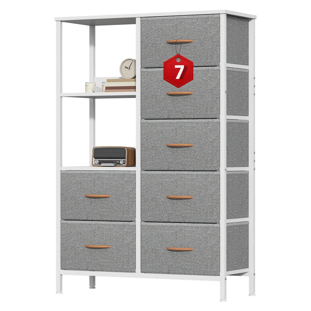 7-Drawer Fabric Storage Tower with Steel Frame & Wood Top Easy-Pull Handles for Bedroom Hallway Entryway & Closet Spacious Multi-Zone Storage Modern Aesthetic Lightweight & Easy to Relocate