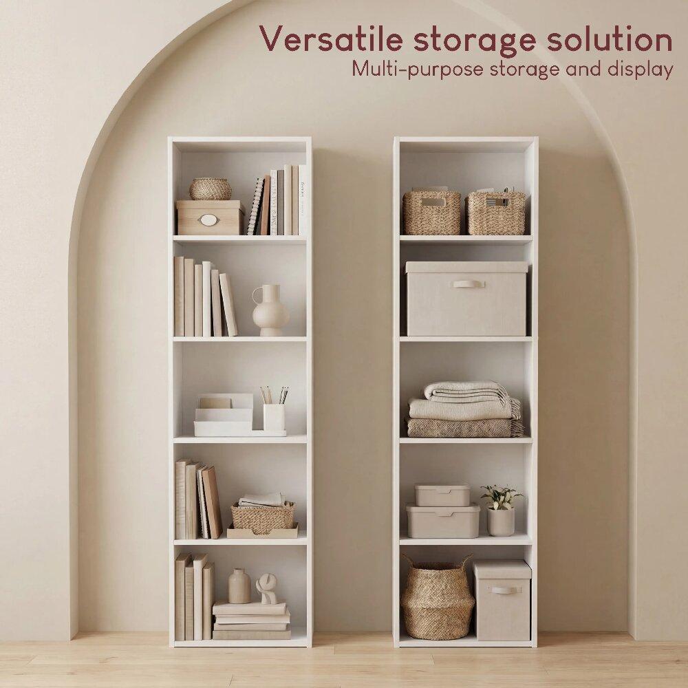 White 5-Tier Cube Bookcase – Freestanding Wooden Display Shelf, Space-Saving Storage Unit for Living Room, Bedroom, Home Office [Plus A Free Gift]