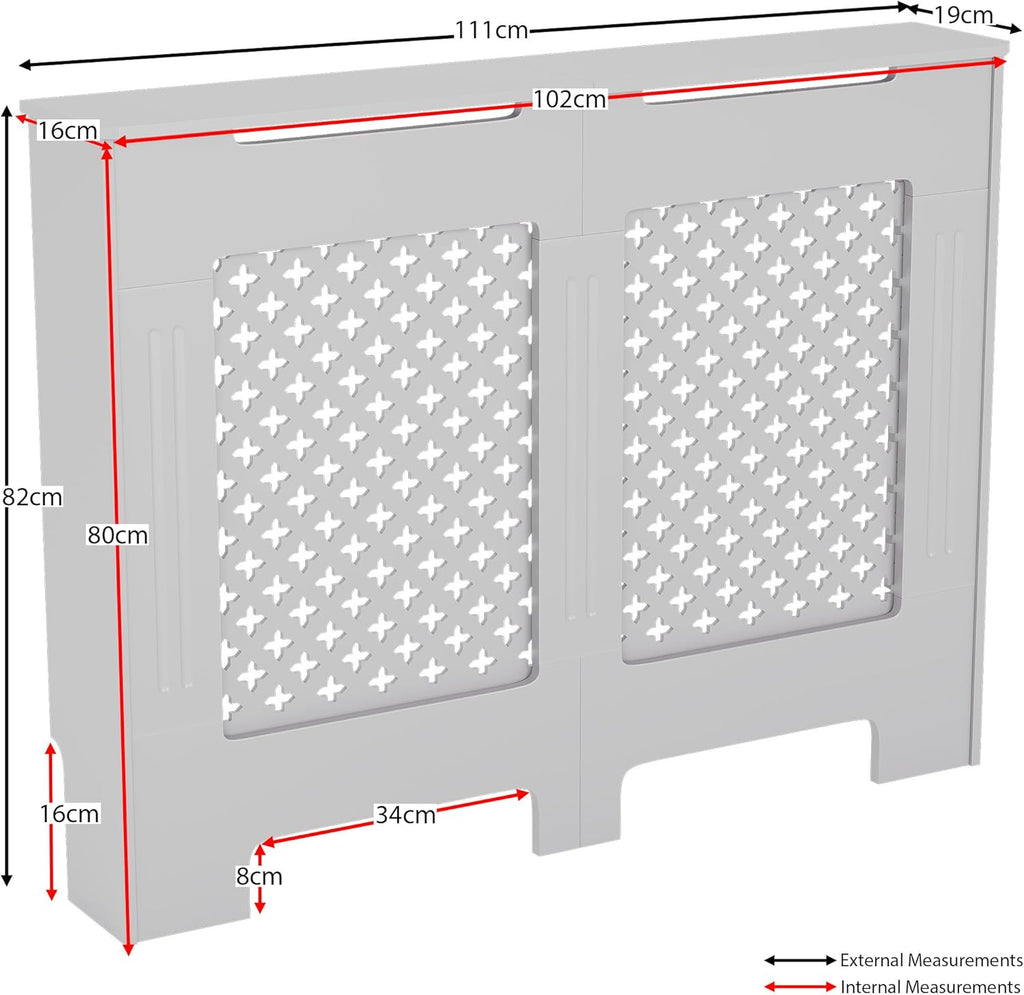 Modern MDF Radiator Cover Small White 82x78x19cm, Traditional Cross Pattern Painted Cabinet with Heat Circulation Grill for Living Room Hallway [Plus A Free Gift]