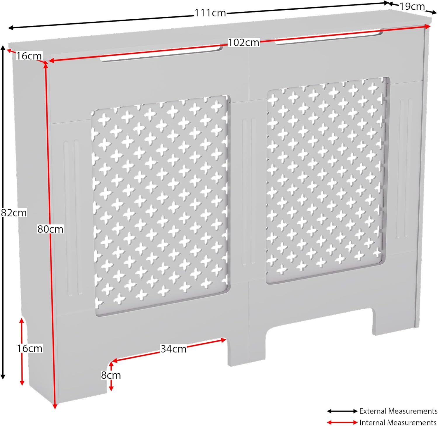 Modern MDF Radiator Cover Small White 82x78x19cm, Traditional Cross Pattern Painted Cabinet with Heat Circulation Grill for Living Room Hallway [Plus A Free Gift]