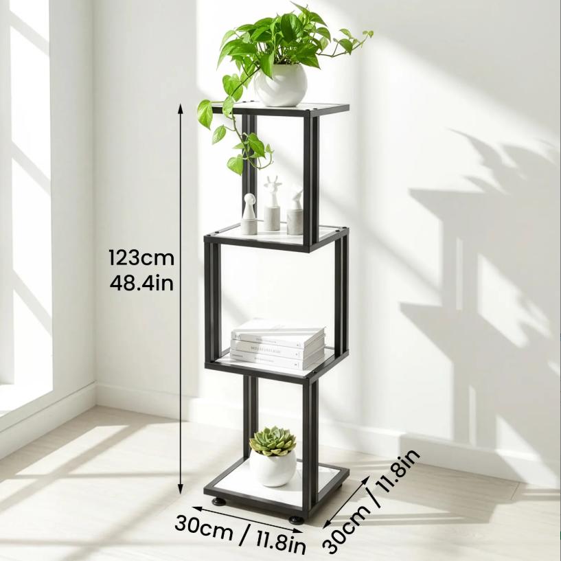 Modern Ladder Plant Stand, 3/4/5 Tier Wood & Metal Vertical Flower Pot Holder, Freestanding Display Shelf for Indoor Outdoor Home Living Room Patio Garden