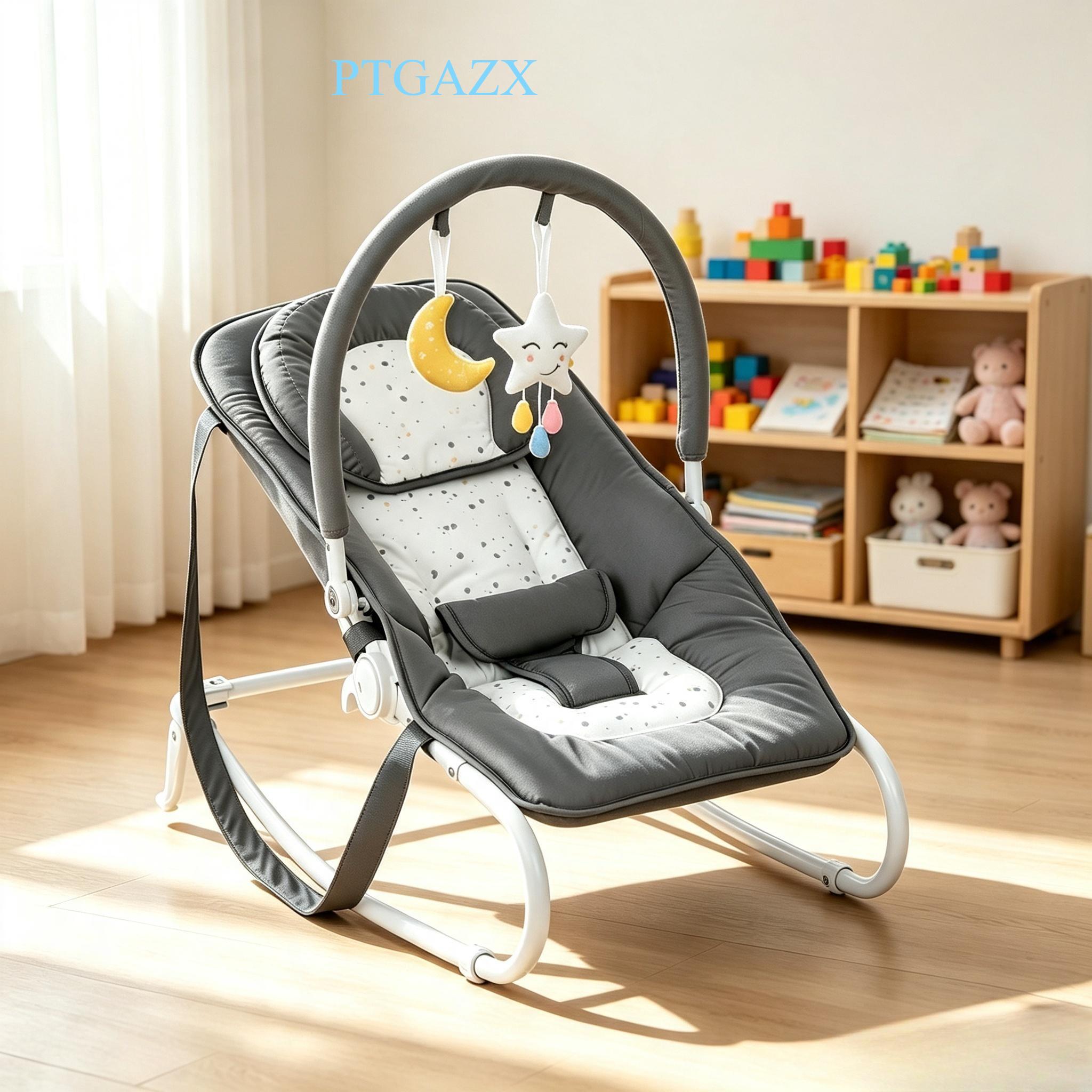 2-in-1 Fixed Rocking Baby Bouncer Chair, 5-Position Adjustable Backrest, Detachable Headrest, Portable Infant Rocker Seat for Newborns
