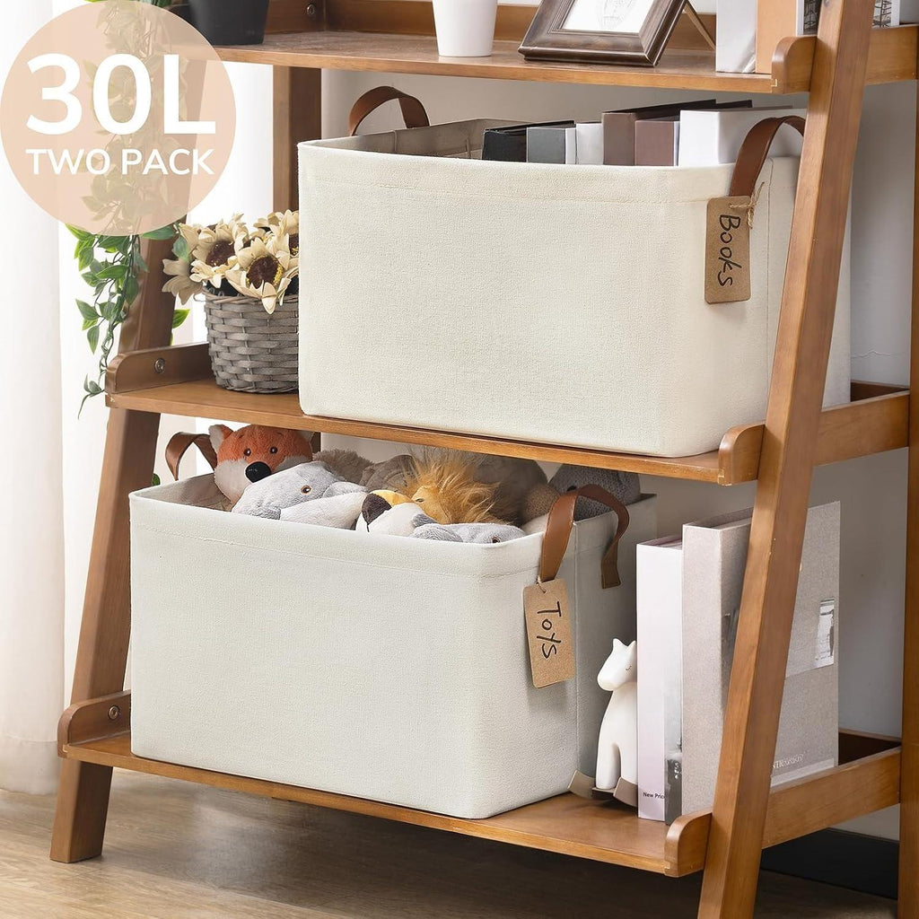 Storage Baskets, Storage Boxes for Shelves, Closet Organizers, Baskets for Shelves, Large Foldable Wardrobe Fabric Boxes, 43 x 28 x 25 cm, Beige, 2-Pack