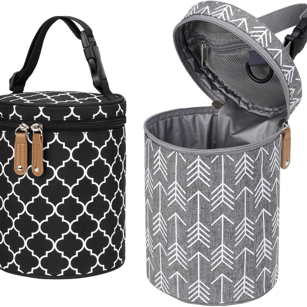 Insulated Baby Bottle Thermal Bag, Portable Breast Milk Cooler Bag Fits 4 Baby Bottles with Ice Pack & Shoulder Strap, Tote Storage Bag Portable Milk Bottle Holder & Carrier (Black & Grey)