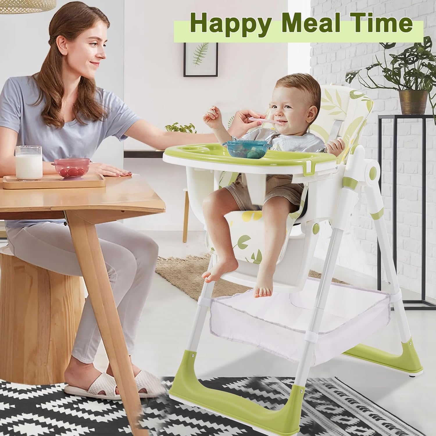 Adjustable Luxury Foldable Highchair - 5-Position Height, 3 Recline & Easy-Clean Tray | Grow-with-Me Baby Chair from 6 Months to 3 Years [Plus A Free Gift]