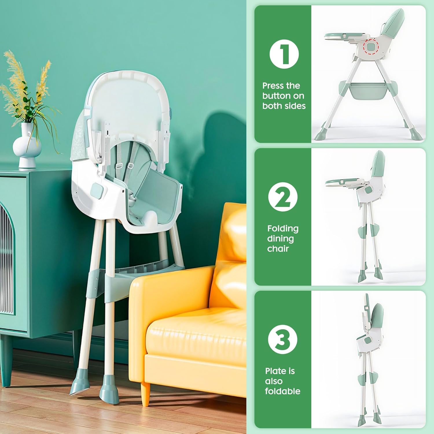 5 in 1 Convertible Baby High Chair, Foldable Portable Infant Chair with Adjustable Height and 3 Position Reclining Backrest, Sturdy Travel Friendly Toddler Seat [Plus A Free Gift]