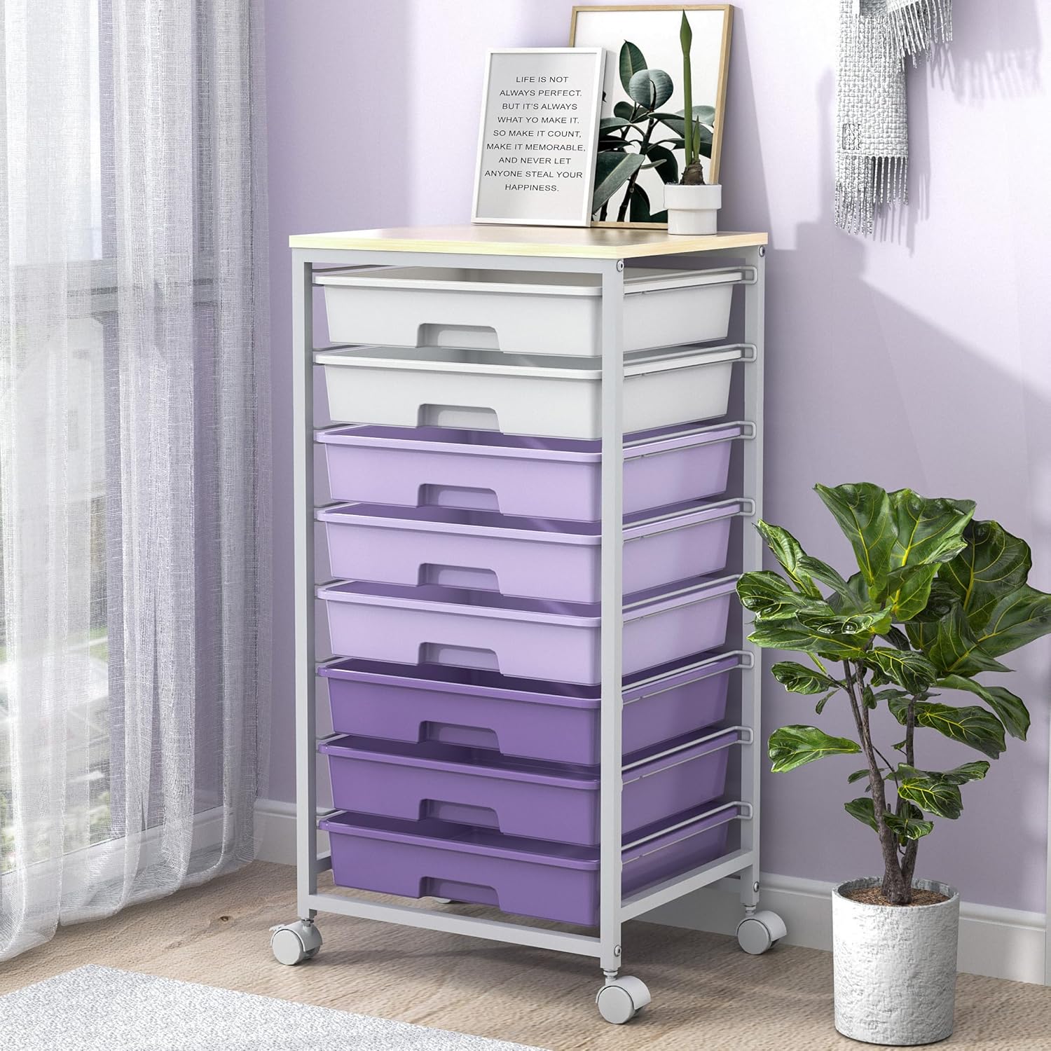Multipurpose 8 Drawer Rolling Storage Trolley, Mobile Plastic Drawer Organizer Cart with Lockable Wheels, Versatile Utility Storage Unit for Home, Bedroom, Classroom and Beauty Salon