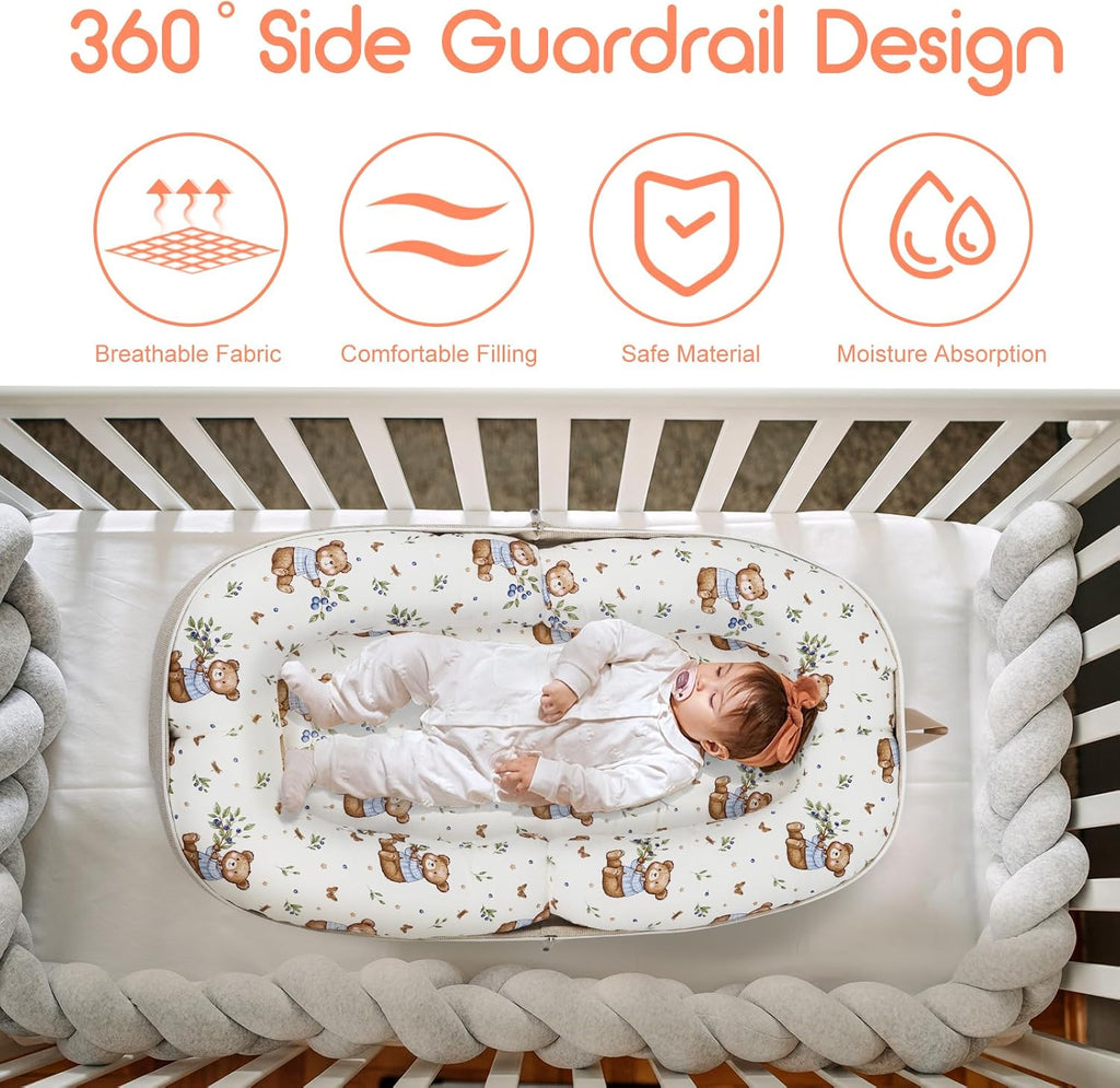 Portable Newborn Bassinet Cot – 2-in-1 Baby Nest Lounger Converts to Travel Backpack for Infant 0-12 Months, Essential Newborn Baby Gift [Plus A Free Gift]