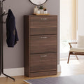 3 Drawer Shoe Cabinet Cupboard Storage Organiser Pull-Down Wooden Hallway Furniture Unit with Stainless Steel Handles Compact Durable Space-Saving Racks
