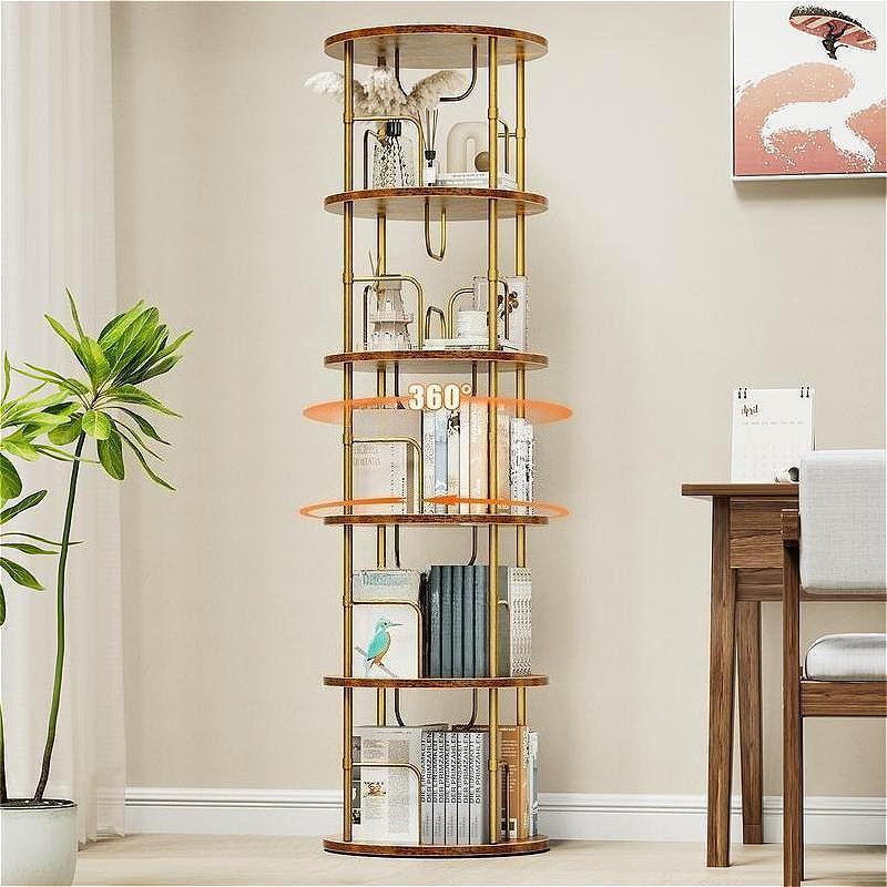 360° Rotating Bookshelf, 4-5 Tier Spinning Tower Bookcase, Round High-Capacity Storage Organizer, Space Saving Freestanding Book Shelf for Home Study Bedroom Office