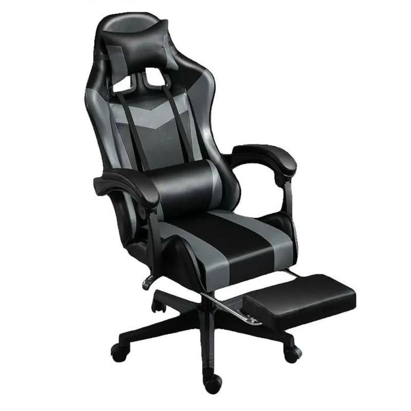 Ergonomic Gaming Chair with Footrest, High Back Racing Style Recliner, PU Leather Computer Chair with 360° Swivel, Adjustable Backrest, Lumbar Support & Headrest Pillow, Durable Comfort for Adults