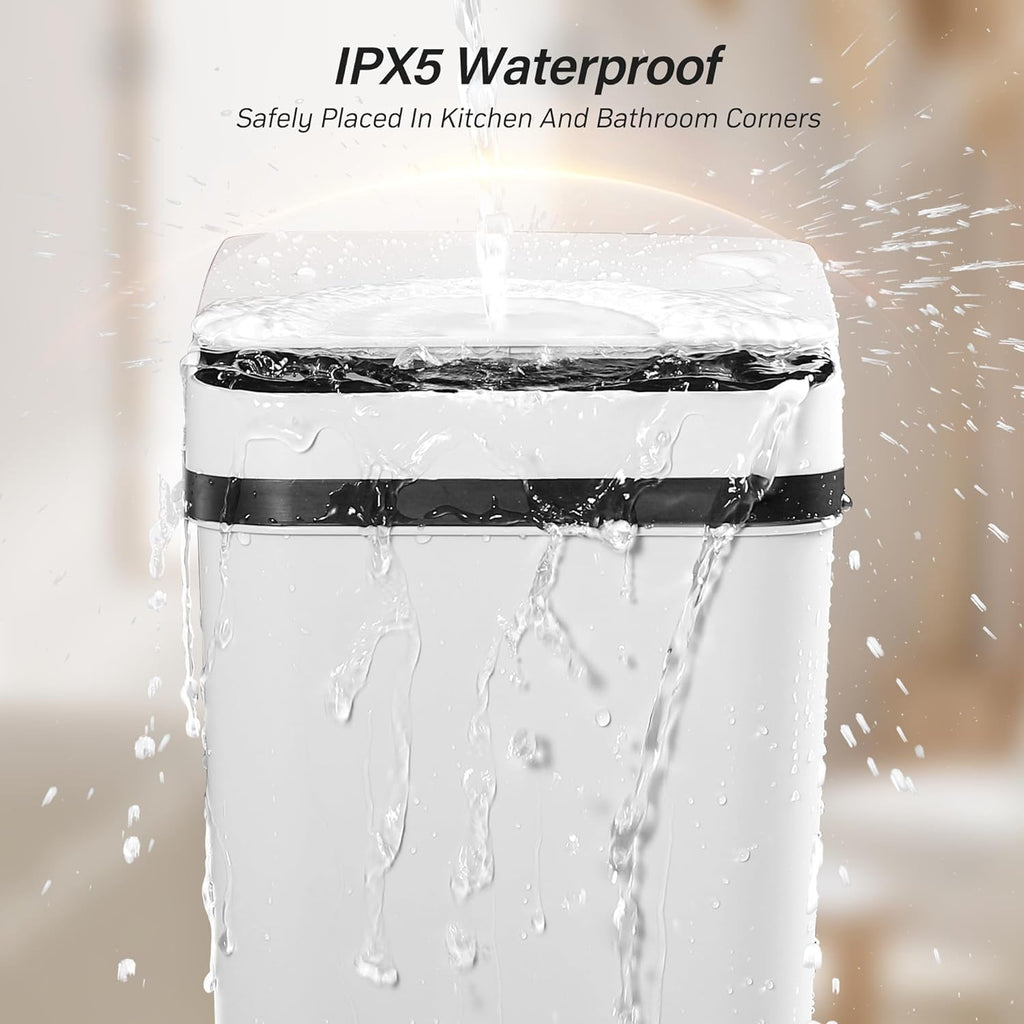 Smart Touchless Bathroom Trash Can 12L Automatic Motion Sensor Rubbish Can with Lid Electric Waterproof Narrow Small Garbage Bin for Kitchen, Office, Toilet, Bedroom with 50pcs Trash bags
