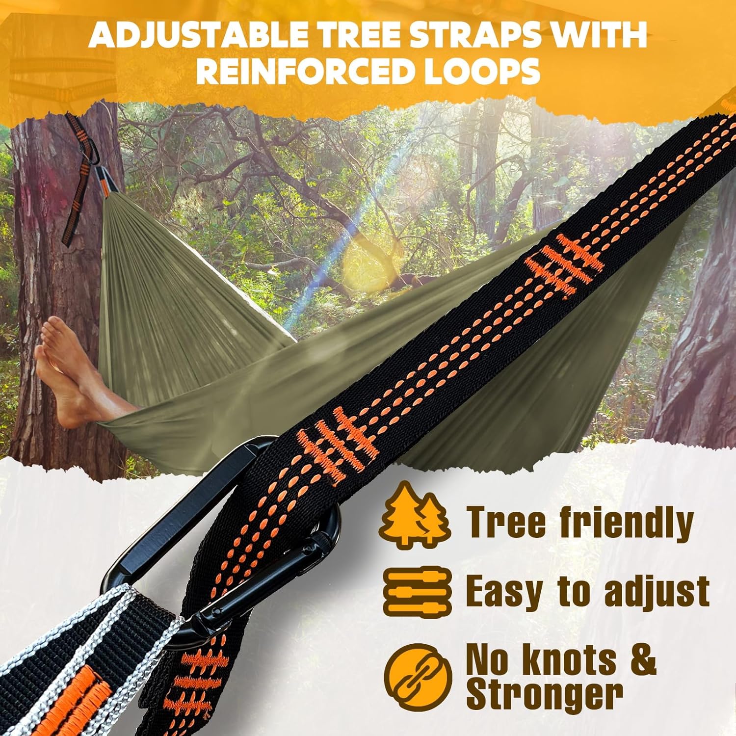 Ultra-Light Travel Camping Hammock | 300kg Load Capacity,(300 x 200 cm) Breathable,Quick-drying Parachute Nylon | 2 x Premium Carabiners,2 x Nylon Slings Included | For Outdoor Indoor Garden
