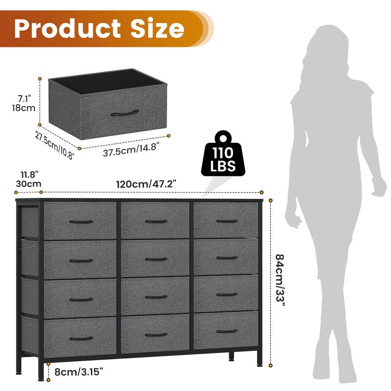 【NS】 12 Drawers Chest of Drawers for Bedroom, Fabric Storage Drawer, Tall White Hallway Storage Unit
