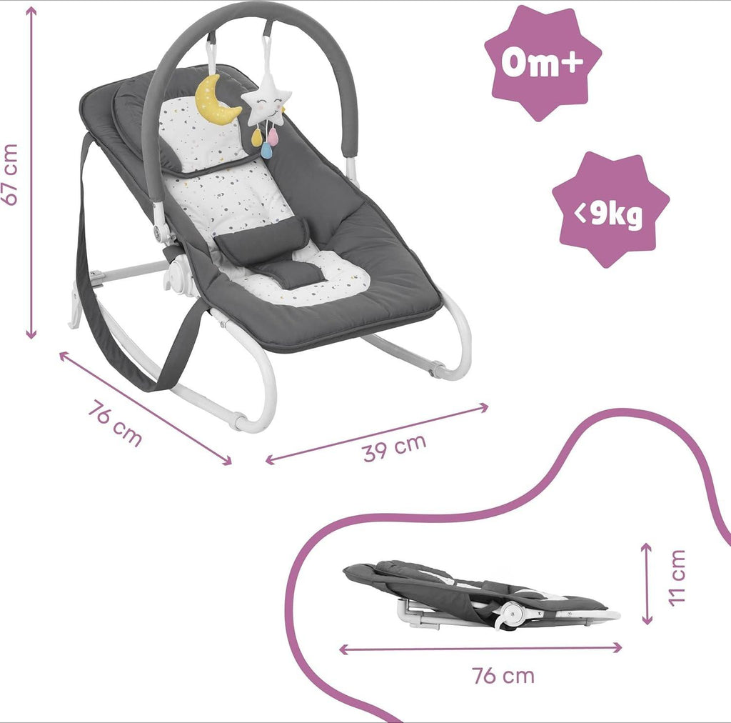 2-in-1 Fixed Rocking Baby Bouncer Chair, 5-Position Adjustable Backrest, Detachable Headrest, Portable Infant Rocker Seat for Newborns