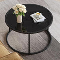 【NS】Glass Coffee Table Small Round Coffee Tables 70cm Modern Tempered Glass-Top Accent Center Table for Living Room Home Office Small Space Easy Assembly, Black