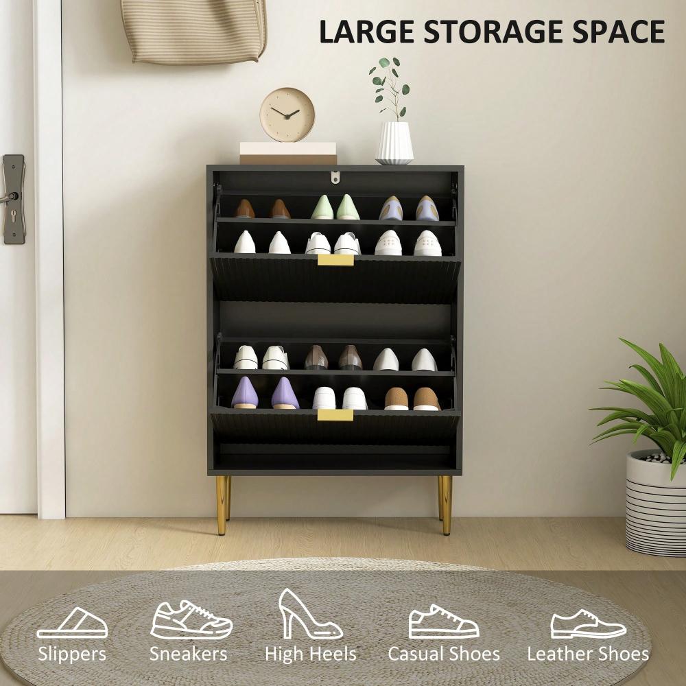 Narrow 2-Drawer Flip Shoe Cabinet, Space-Saving Slim Storage Unit with Fluted Front Panels, Adjustable Shelves & Sturdy Build, Ideal for Hallway Entryway, Fits Up to 12 Pairs of Shoes [Plus A Free Gift]