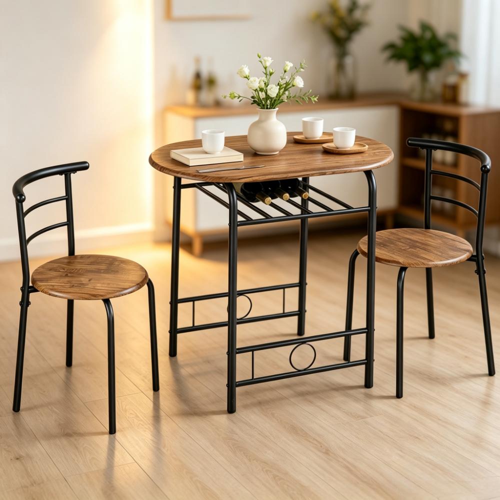 Breakfast Bar Table and Chair Set, 80x53x75.5cm Compact Kitchen Dining Set with Storage Shelf, Space-Saving Furniture for Apartments & Dorm Rooms [Plus A Free Gift]