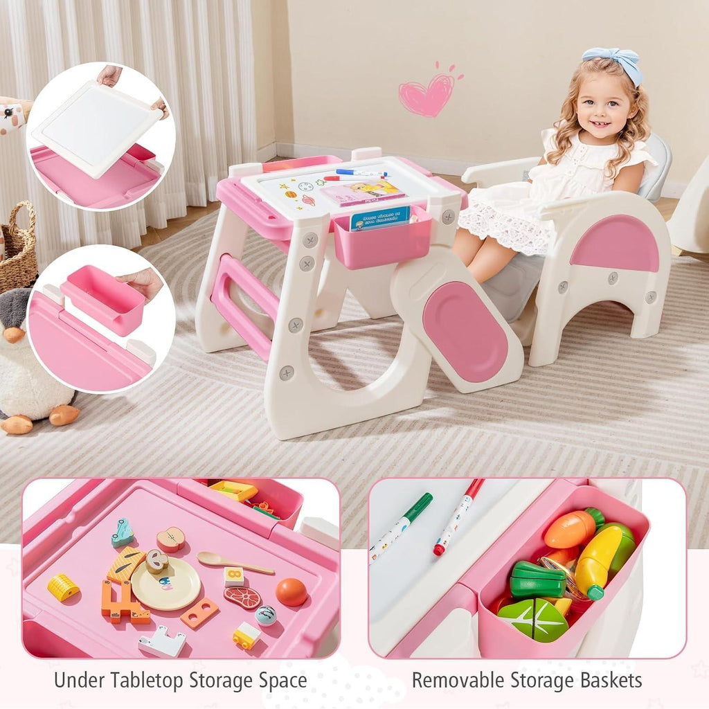 8‑in‑1 Convertible Baby High Chair, High Chairs for Babies and Toddlers with Adjustable Backrest, Removable Double Tray, Storage Boxes & 5‑Point Safety Harness, Toddler Table Chair Set for Feeding