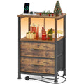 40cm Wide Bedside Table with USB Charging Station & LED Lights, 2 Fabric Drawers Nightstand, Slim End Table for Small Spaces, Bedroom, Living Room, Rustic Brown [Plus A Free Gift]