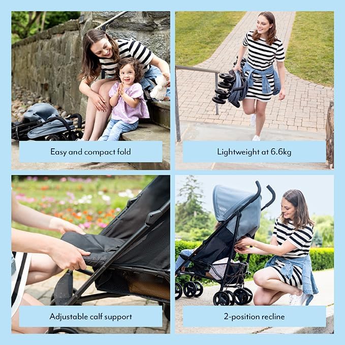 Lightweight Compact Baby Stroller, 6.6KG Travel Pushchair for Newborn To 3 Years Old (0‑15kg), Quick Fold Stroller with 2‑Position Reclining Seat & Adjustable Calf Support, Portable Buggy for Daily Walks and Family Outdoor Travel