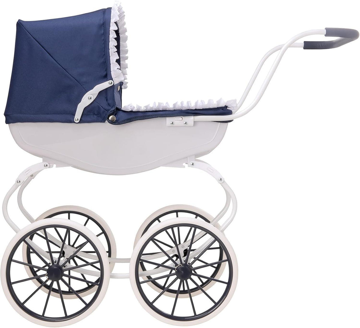 【NS】Traditional English Carriage Doll Pram - Heirloom Quality Push Along Toy with White Wheels - For Ages 3+ | Collector's Gift