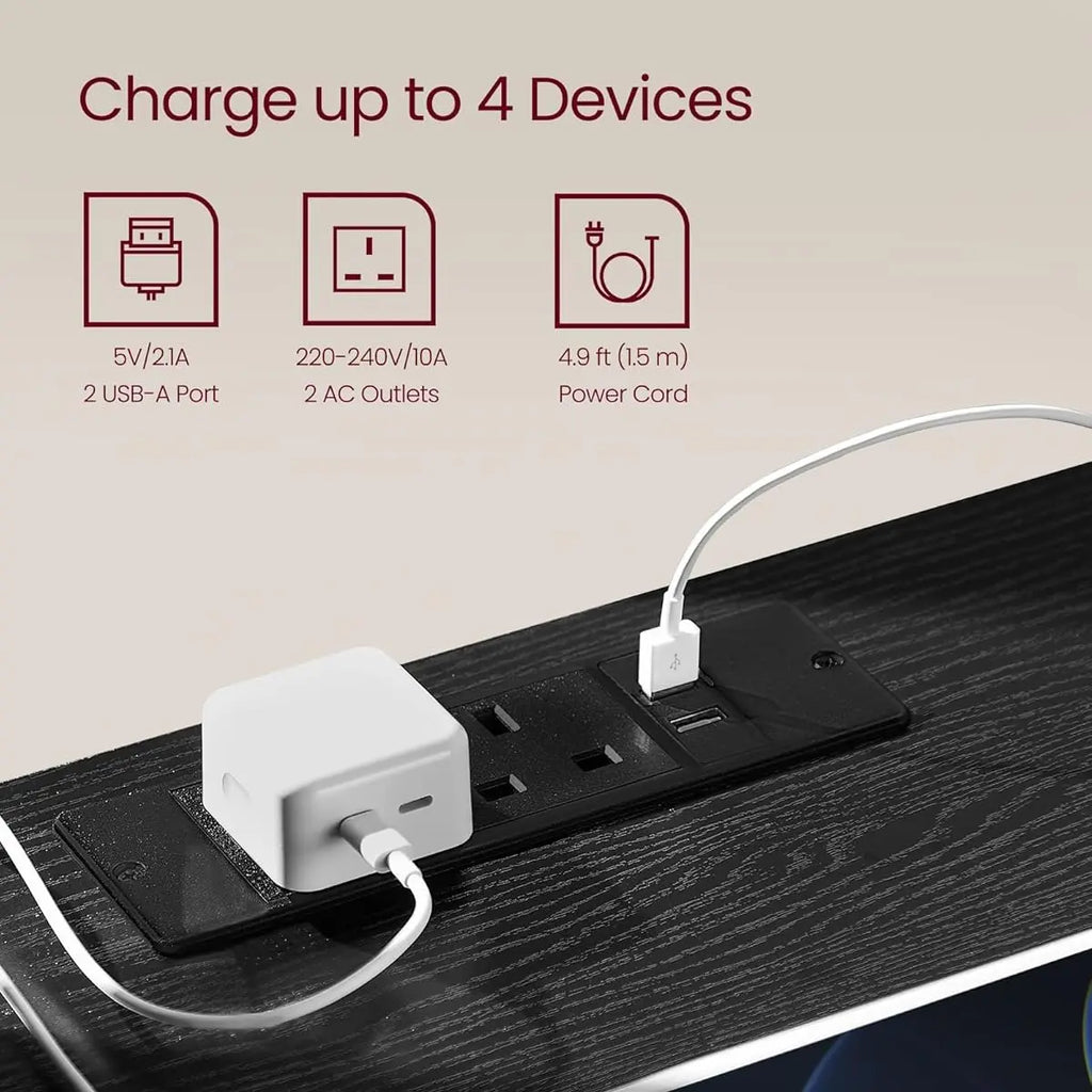 VASAGLE Nightstands with Charging Station, Bedside Tables with 2 Drawers, Side End Tables, 2 AC Outlets, 2 USB Ports, for Living Room, Bedroom, Study, Modern