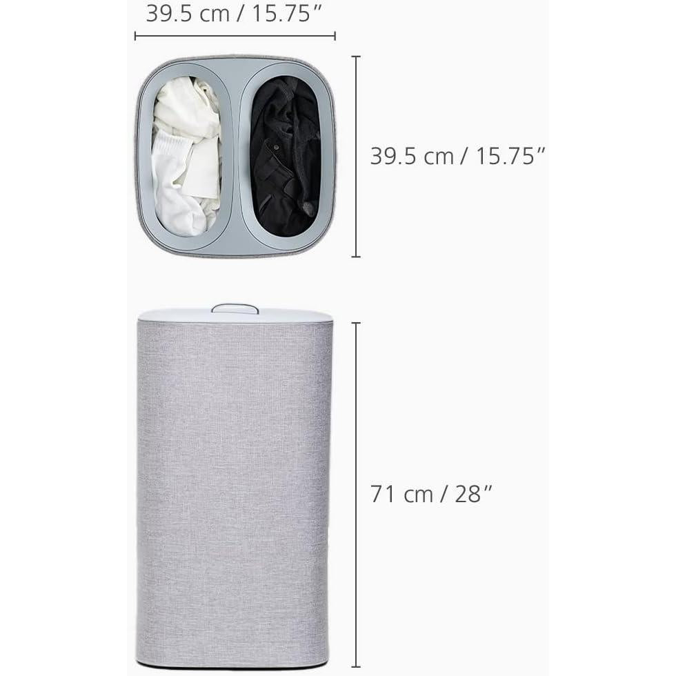 Dual Compartment Laundry Hamper with Lid, 2 Removable Washing Bags with Handles, Large Capacity Laundry Separation Basket for Dirty Clothes