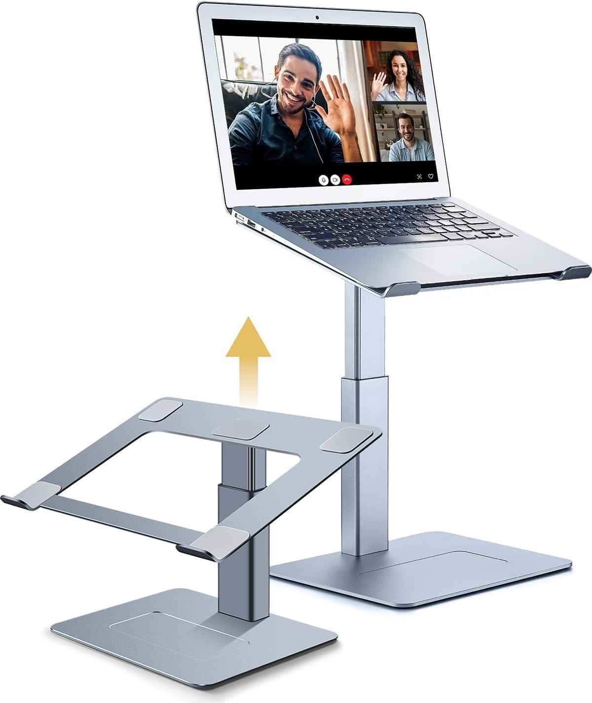 Adjustable Laptop Stand for Desk, DJ Laptop Riser, Standing Desk Converter, Support Working on Computer Sitting/Standing, Compatible with MacBook, Dell, HP and All 13"-16.5" Notebooks, Silver