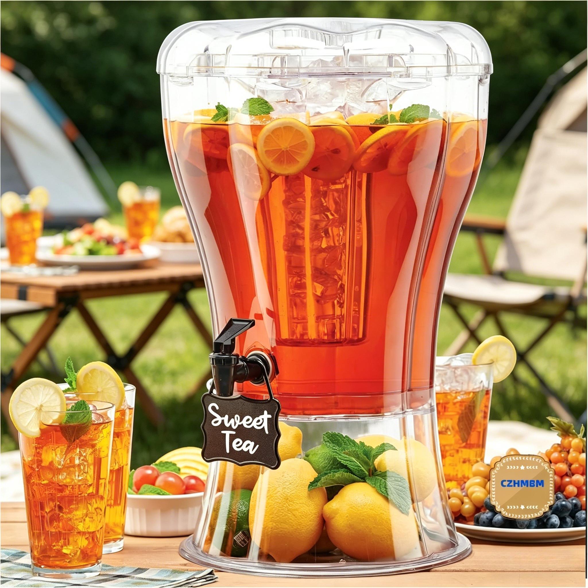 3.5 Gallon Plastic Beverage Dispenser, Clear Drink Dispenser with Ice Core, Stand, Spigot & Bonus Chalkboard Tag, Large Punch Dispenser for Parties, BBQ, Camping, Buffet, Home & Commercial Use
