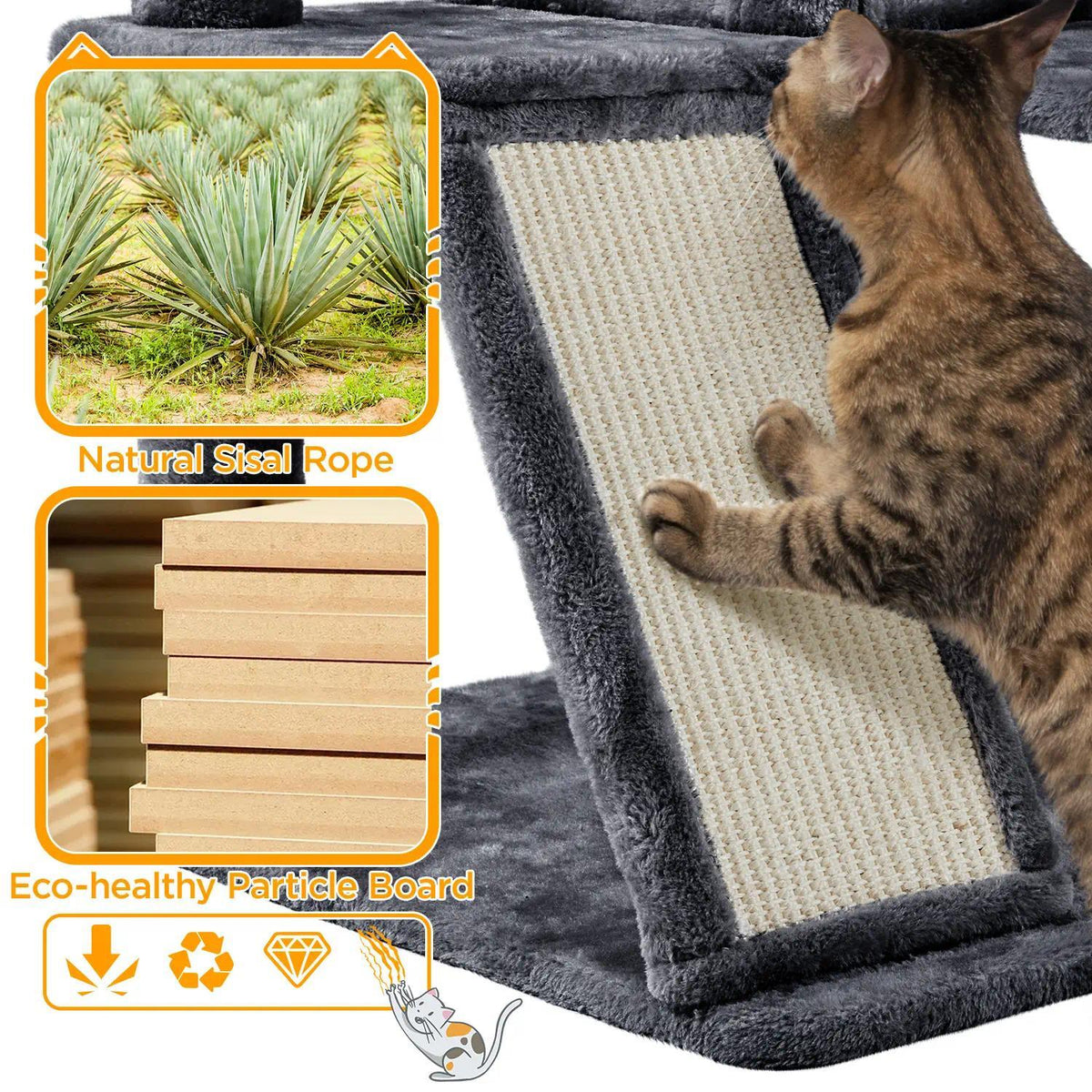 144.5cm Tall Multi-Level Cat Tree with Sisal Scratching Posts, 2 Cozy Condos & Hanging Balls, Large Climbing Tower for Active Kittens and Small Cats, Indoor Play House for Exercise and Rest [Plus A Free Gift]